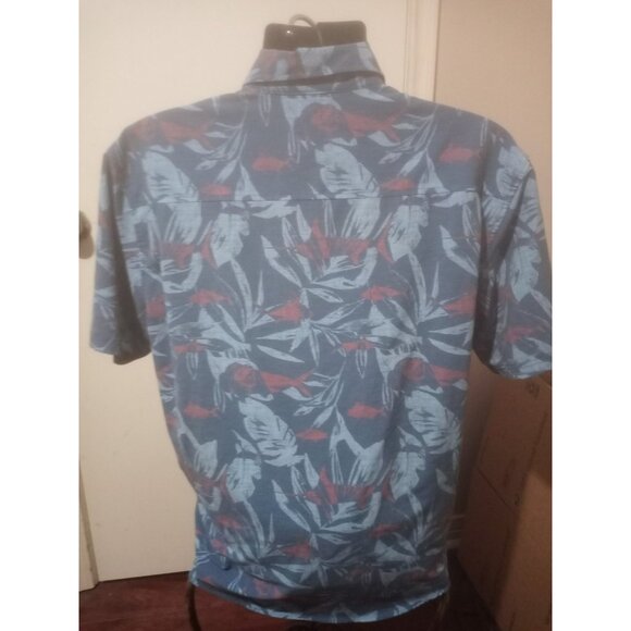 Huk Shirt Mens Sz L Blue Floral Performance Fishing Button Camp Outdoor Casual - Picture 8 of 13